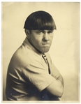 Large 11" x 14" Matte Photo of Moe Howard in Character -- Some Buckling at Top & Creasing to Margins, Very Good Condition